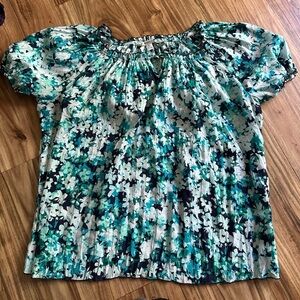 Croft & Barrow Pullover Blouse Size XL Blue White Black Print Top Peasant Shirt